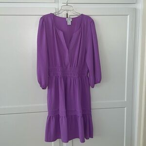 Lavender dress by Nicole Miller.